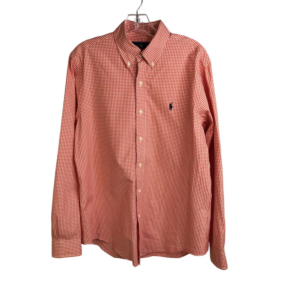 Ralph Lauren Button Down Shirt Mens Sz Medium Orange Long Sleeve Gingham Classic